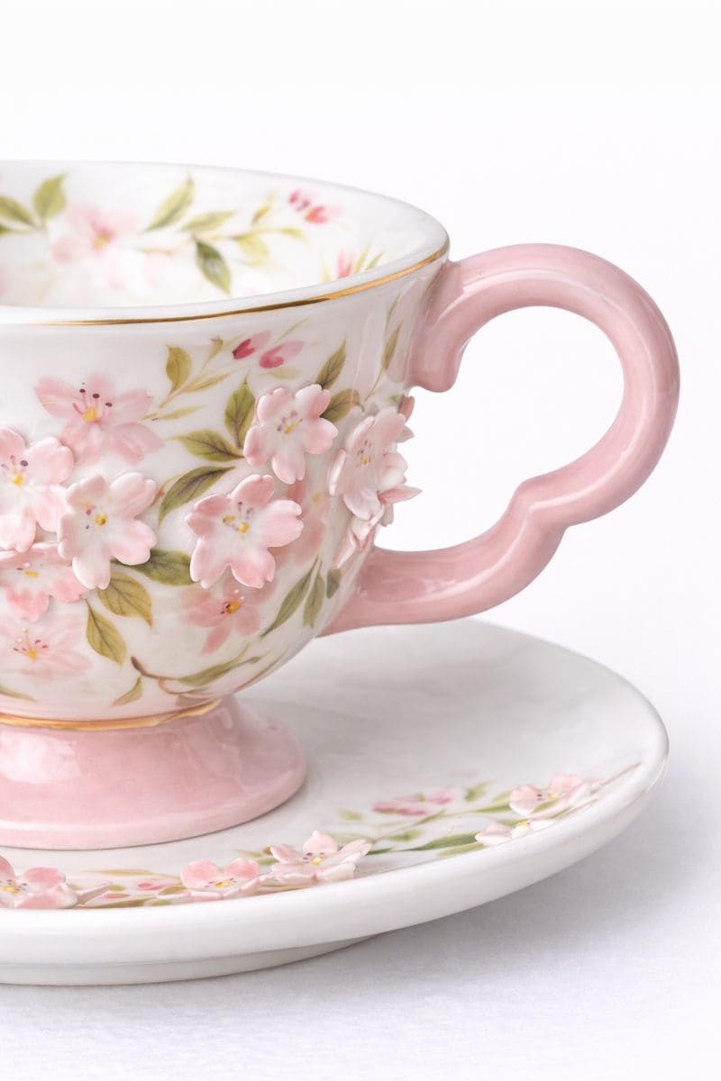 Xícara Sakura com Pires Clássico | Pérola em Porcelana