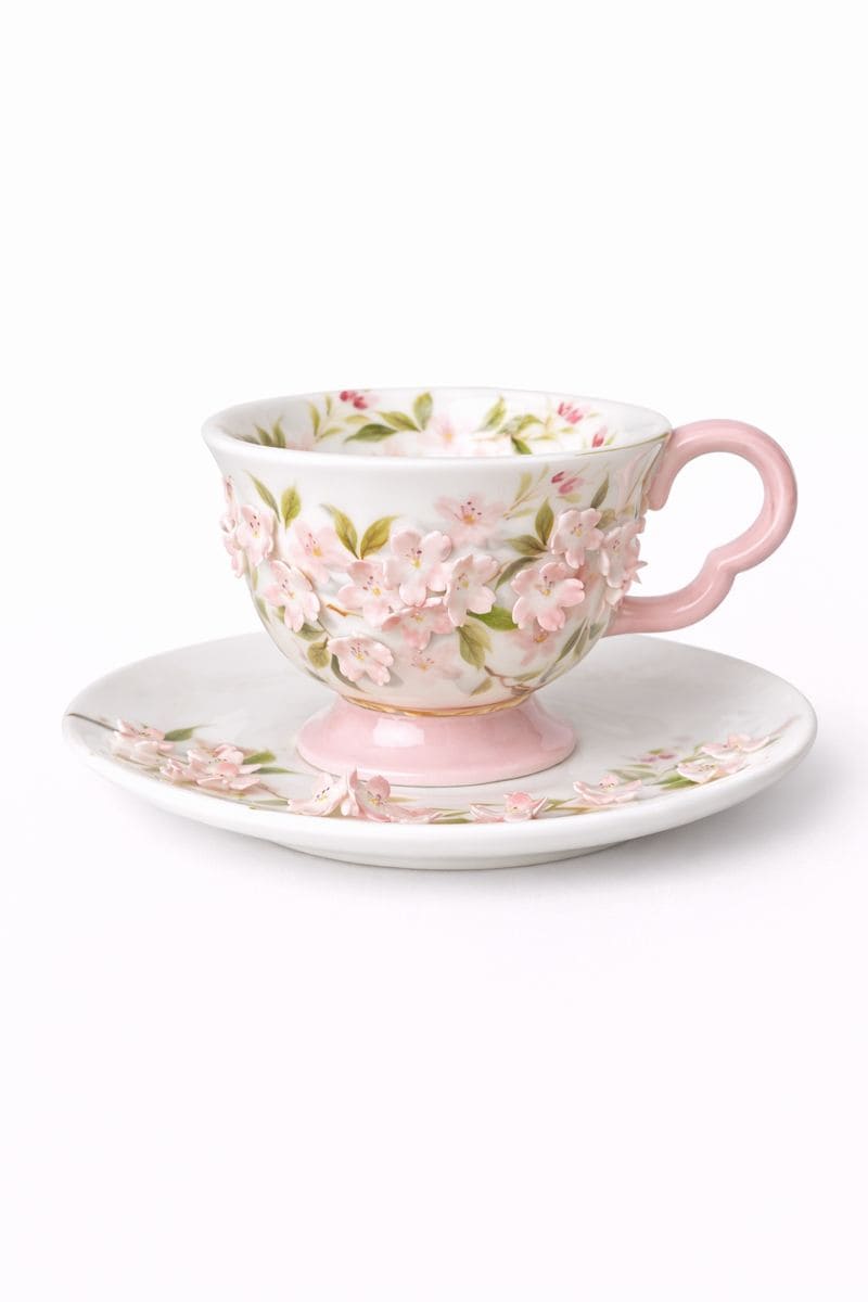 Xícara Sakura com Pires Clássico | Pérola em Porcelana