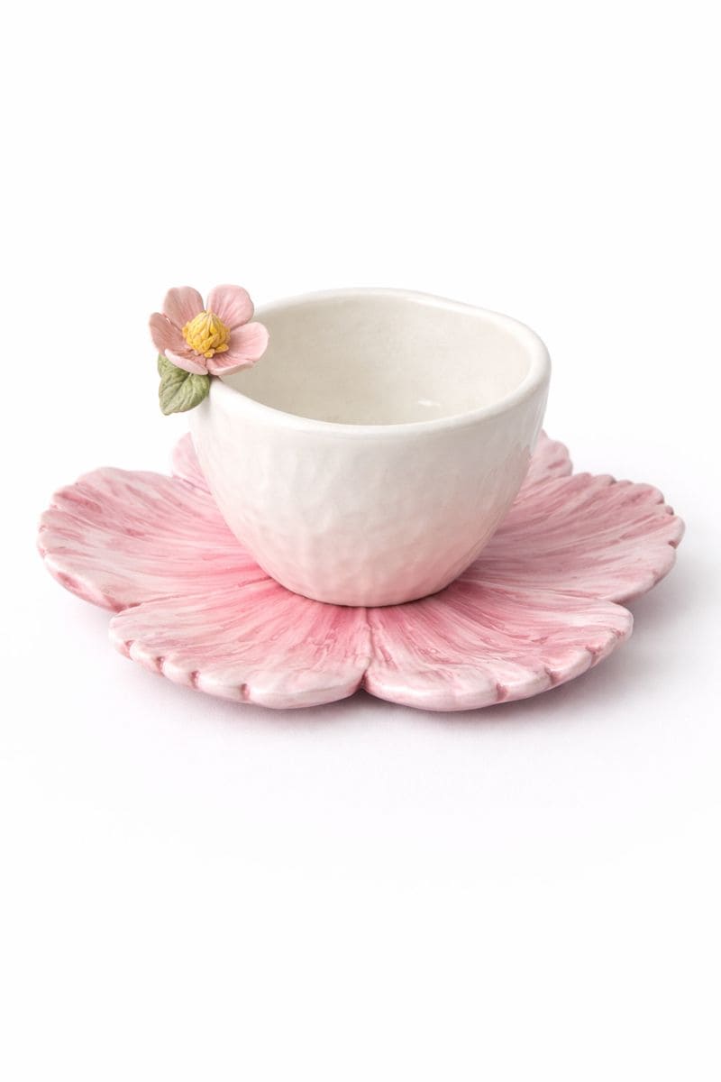 Xícara Blossom com Pires Esculpido em Flor | Pérola em Porcelana