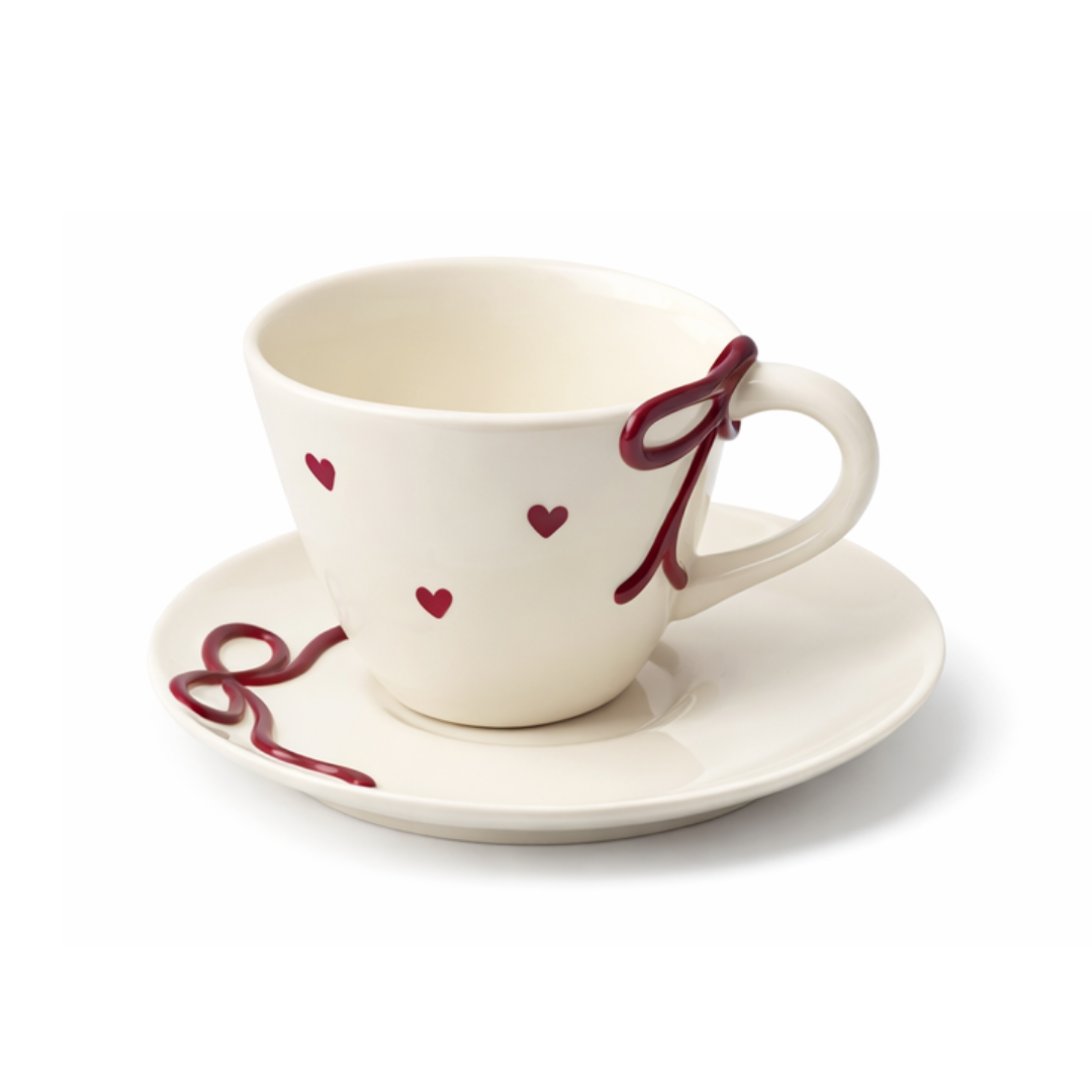 Xícara Laço Rubi com Pires | Pérola em Porcelana