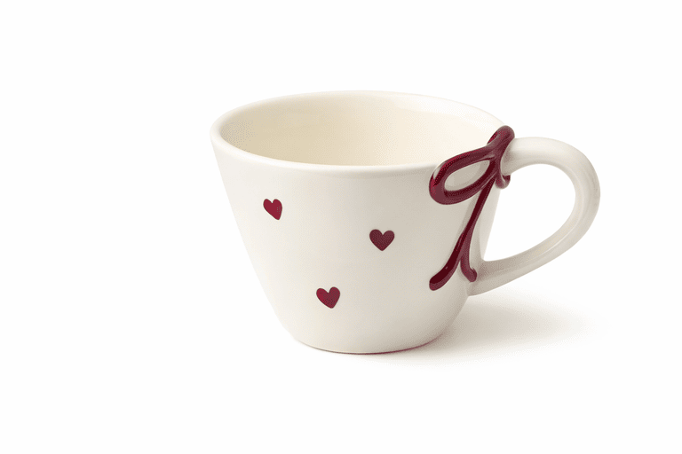 Xícara Laço Rubi com Pires | Pérola em Porcelana